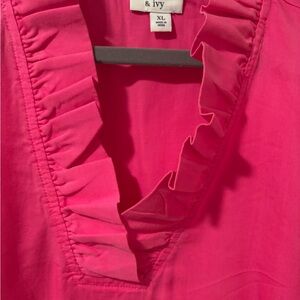 Crown & Ivy Pink Blouse with Elegant‎ Ruffle Details